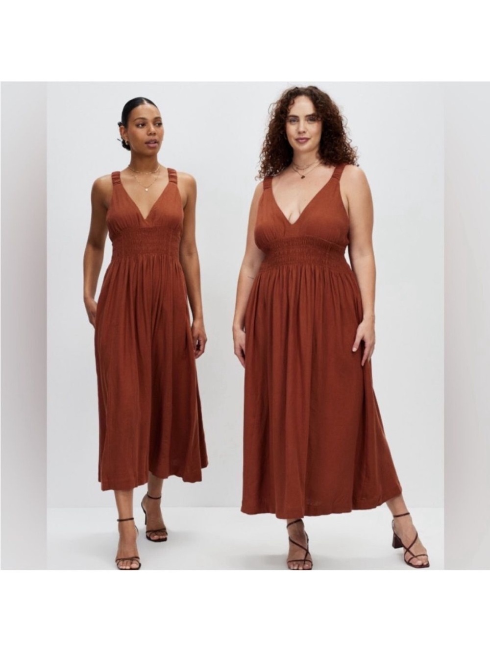 Abercrombie & Fitch Rust-Brown Smocked Maxi Dress